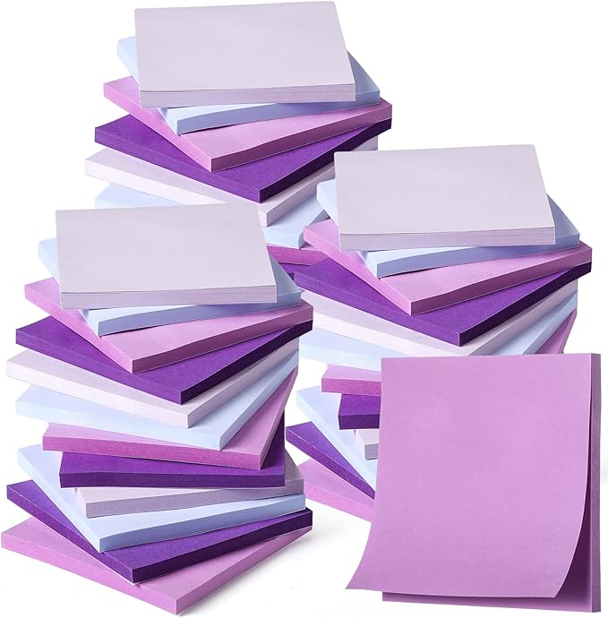 Thenshop 36 Pads Sticky Notes 3''x3'', Self Stick Notes Pads Office Supplies, 50 Sheets/pad Colored Aesthetic Sticky Accessories Home, Office, Notebook(Purple)-DeskLoop Office
