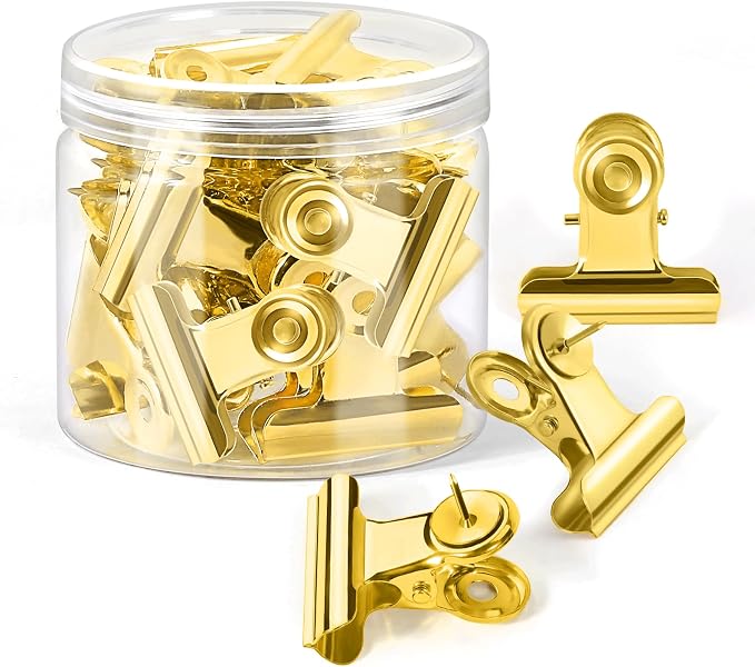 24Pcs Gold Push Pins Clips, Bulldog Clips Thumb Tacks, Metal Pushpin by GOOLADA