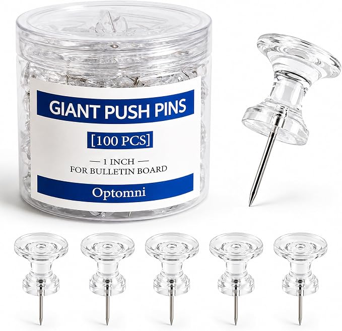 Optomni Giant Push Pins 100 PCS, 1 Inch Large Clear Push Pins by Optomni