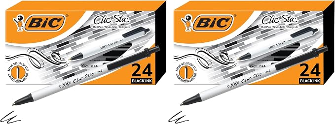 BIC Clic Stic Black Retractable Ballpoint Pens, Medium Point, Round Barrel by BIC