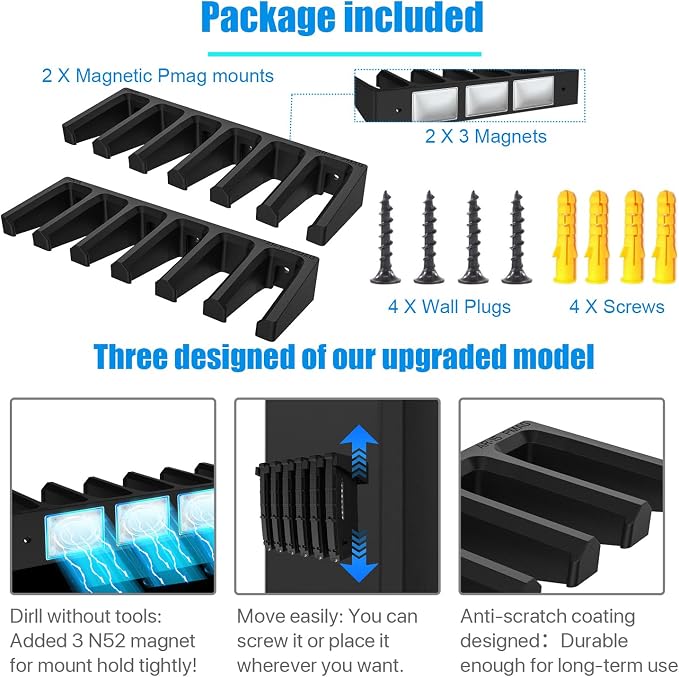 Solid ABS 6X Standard PMAG Wall Mount, Mag Holder, Home Magazine Storage Rack - Image 7