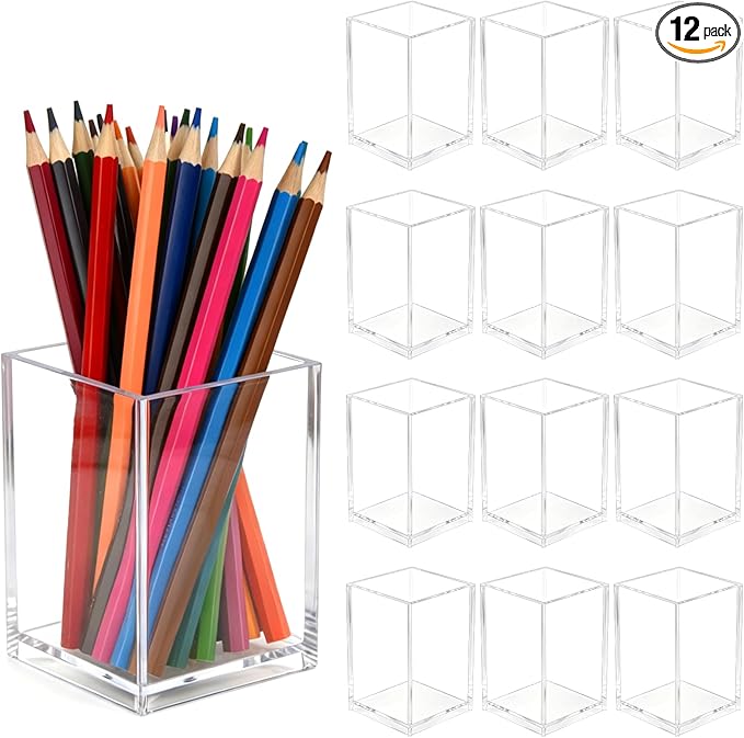 Acrylic Pen Holder 12 Pack, Makeup Brush Holder, Acrylic Pencil Organizer by Unknown