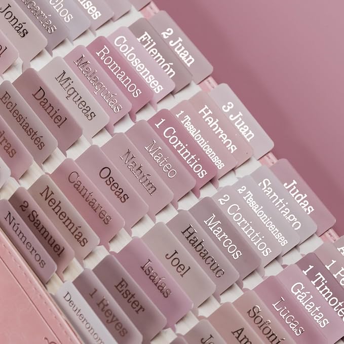 UPAFEXXI-Spanish Laminated Bible Tabs for Women and Men(Gold Foil Embossed Lettering) Pestañas de la Biblias, 80 Reposition Large Print tabs, Easy to Read and Apply(Pink)-DeskLoop Office