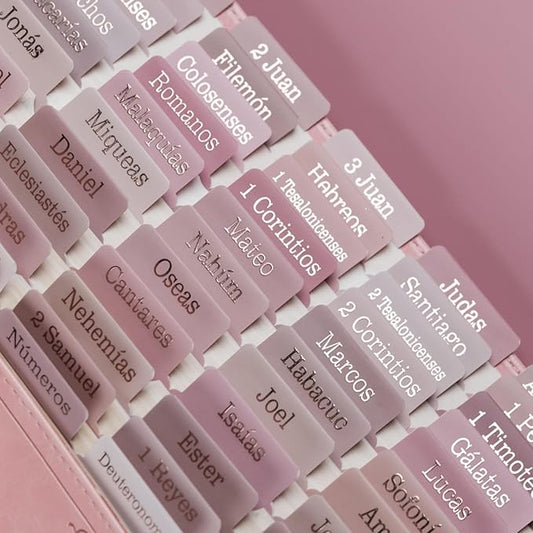 UPAFEXXI-Spanish Laminated Bible Tabs for Women and Men(Gold Foil Embossed Lettering) Pestañas de la Biblias, 80 Reposition Large Print tabs, Easy to Read and Apply(Pink)-DeskLoop Office