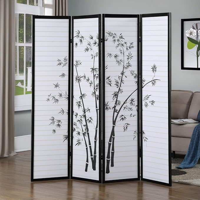 NicBex Room Divider 4 Panel Room Dividers with Oriental Style Partition Room Dividers and Folding Privacy Screens Wall Divider for Home, Office, Room Separation,72" W x 1" D x 71" H, Black-DeskLoop Office