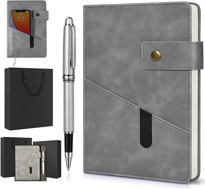 A5 Lined Leather Journal Notebook,Hardcover Journal Set with Pen and Gift Box,100Pages 100gsm Thick Ruled Paper Daily Diary for Men Women School,Travel,Business,Work,Writing 5.9" X 8.4"-DeskLoop Office