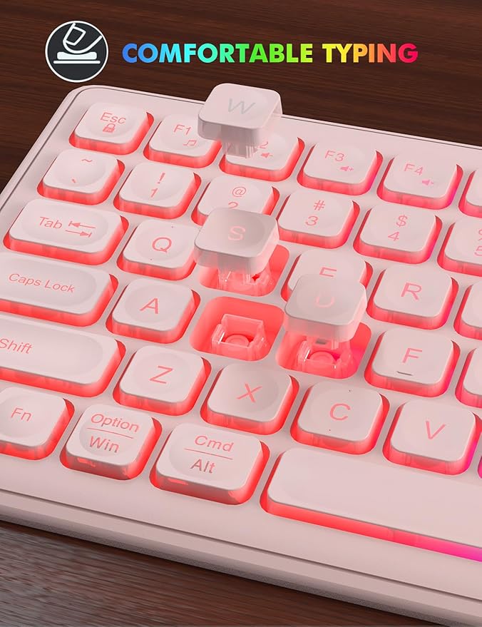 Wireless Keyboard and Mouse Combo - RGB Backlit, Rechargeable & Light Up Letters, Full-Size, Ergonomic Tilt Angle, Sleep Mode, 2.4GHz Quiet Keyboard Mouse for Mac, Windows, Laptop, PC, Trueque, Pink-DeskLoop Office