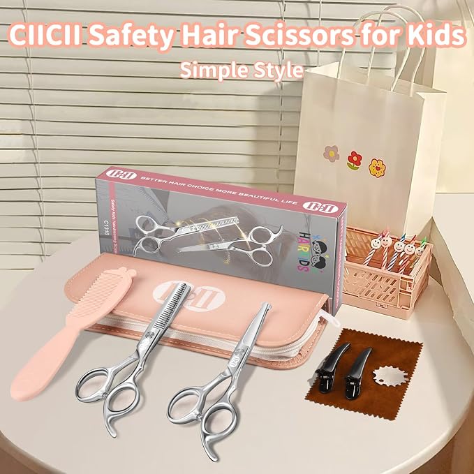 CIICII Kids Hair Cutting Scissors Shears Kit, Safety Round Tip Barber Haircut - Image 7