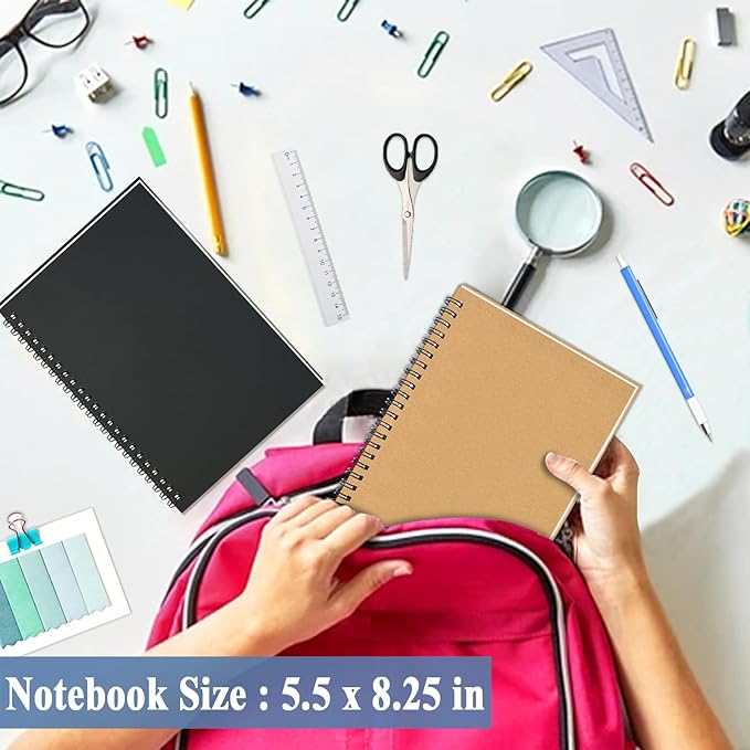 GINMLYDA Small Spiral Notebook A5, 2Pack 120 Lined Pages 8.25x5.5 Inches Spiral Journal Kraft Cover Notebooks & Writing Pads for School Home Office Aesthetic Sketch Drawing Note-DeskLoop Office