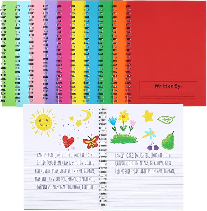 Henoyso 10 Pcs 100/50 Sheets Primary Composition Notebook K-2 Bulk Spiral Primary Journal Drawing Handwriting Practice for Kids Kindergarten 1st 2nd Back to School Supplies (Stylish Color,50 Sheets)-DeskLoop Office