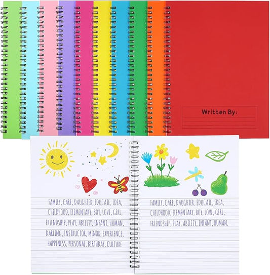 Henoyso 10 Pcs 100/50 Sheets Primary Composition Notebook K-2 Bulk Spiral Primary Journal Drawing Handwriting Practice for Kids Kindergarten 1st 2nd Back to School Supplies (Stylish Color,50 Sheets)-DeskLoop Office
