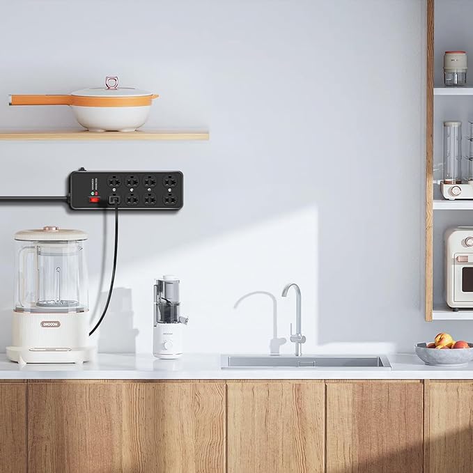 20Amp Power Strip Surge Protector, Durable Metal 8-Outlet with Heavy Duty 20 Amp 10Ft 12 Gauge Extension Cord, for Garage, Workshop & Industrial Use with 6-20R T-Slot Outlets, 4800J-DeskLoop Office