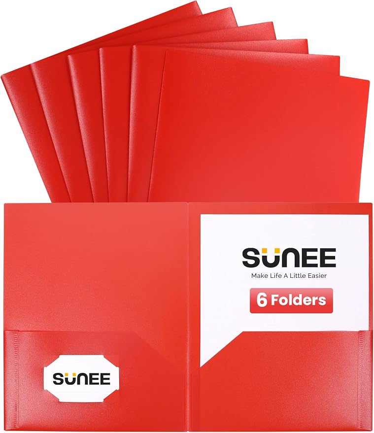SUNEE 2 Pocket Folders Heavy-Duty Plastic Folders by SUNEE