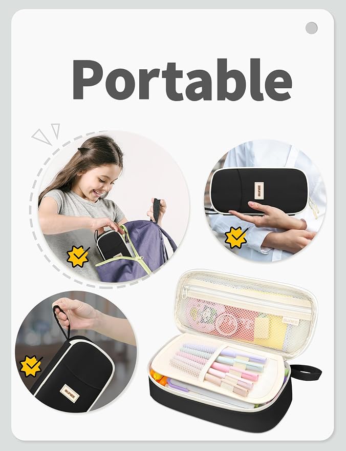 SUNEE Cute Pencil Case, Aesthetic Pen Pouch, Colored Large Pencil Bag - Image 5