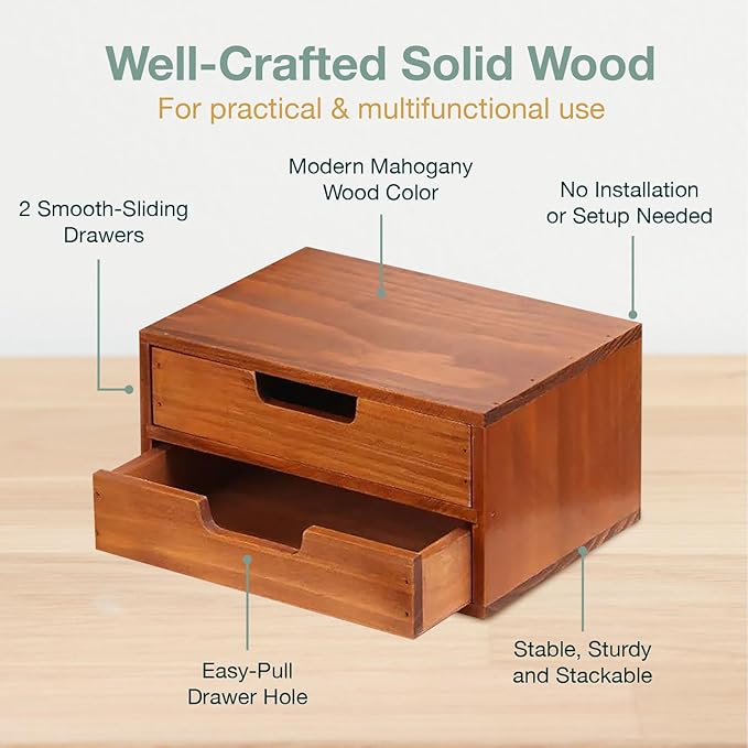 Double Drawer Desktop Storage Organizer in a Modern Wood Design 2-Drawer - Image 4