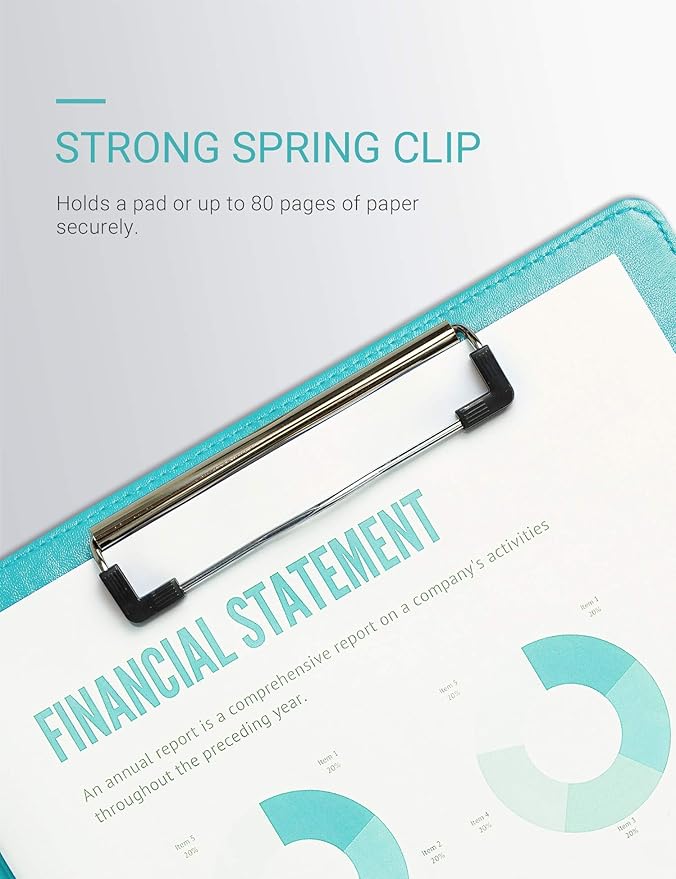 Clipboard Folder Padfolio, Writing Portfolio Faux Leather Clipboards with Cover for Legal Pad Holder Letter Size A4 8.5 x 11 for Business Conference Notepad Clip Boards (Pale Turquoise)-DeskLoop Office