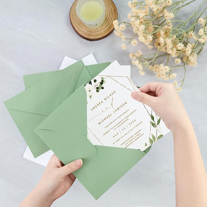 50 Pack A7 Envelopes, Sage Green Greeting Card Envelopes Self Seal, 5.24 x 7.24 - Image 5