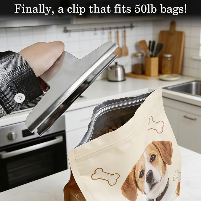 2 Pack Dog Food Bag Clip, 6.3 Inch Extra Large Stainless Steel Metal Bag Clips - Image 4