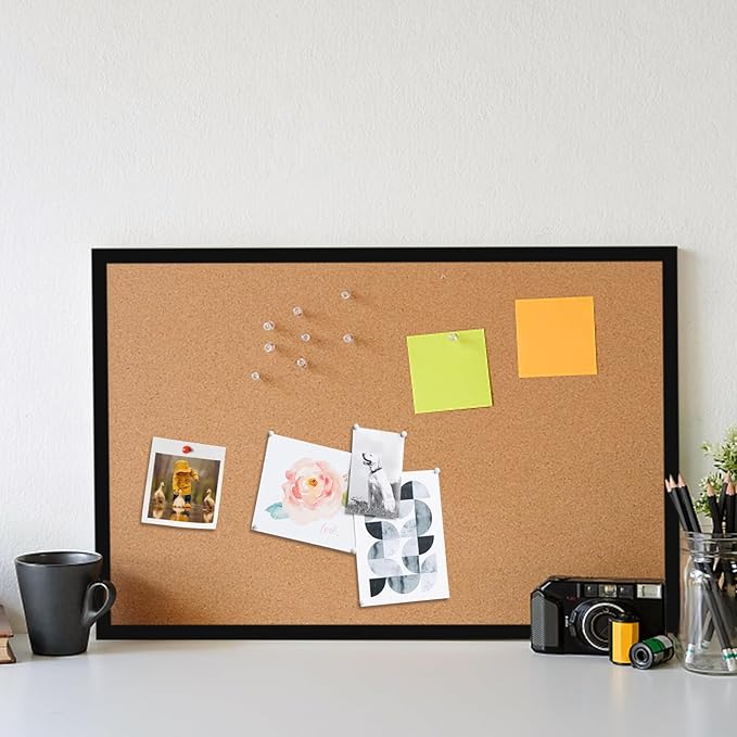 16” x 24” Cork Boards for Walls with Black Wooden Frame 1pack, Double Sided Office Board for Wall Organizer, Bulletins Board Decorative Hanging Pin Board for School, Home & Office, Notice Board-DeskLoop Office