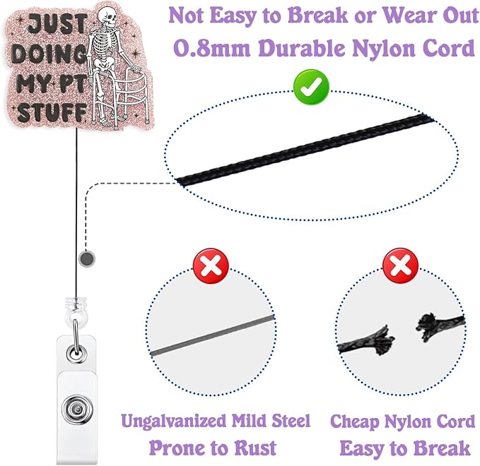 Just Doing My PT Stuff Badge Reel Retractable, Funny Skeleton Physical - Image 4