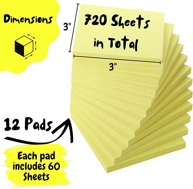 Mr. Pen- Sticky Notes, 3"x3", 12 Pads, Pastel Yellow Colors, Self-Stick Pads, Aesthetic, Colorful, Bulk-DeskLoop Office