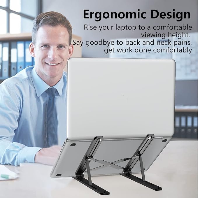 Tonmom Laptop Stand for Desk, Adjustable Laptop Riser ABS+Silicone Foldable - Image 2