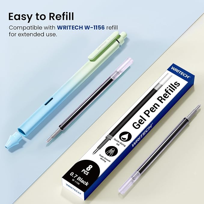 WRITECH Gel Rollerball Pens 0.7mm: Silent Click Smooth Writing Quick Dry Black - Image 7