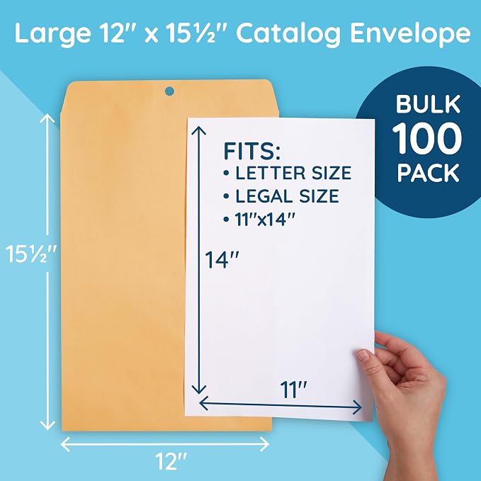 Blue Summit Clasp Envelopes, 12 x 15.5-Inch, Thick 28lb Kraft Paper, Clasp - Image 2