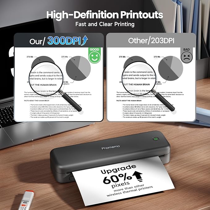 Phomemo M834 Portable Printer Wireless for Travel, Bluetooth Thermal Printer 8.5" x 11"&A4, Compatible with iOS,Android & PC,Inkless Mobile Printers for Travel,Office,School,Home,Gray-DeskLoop Office