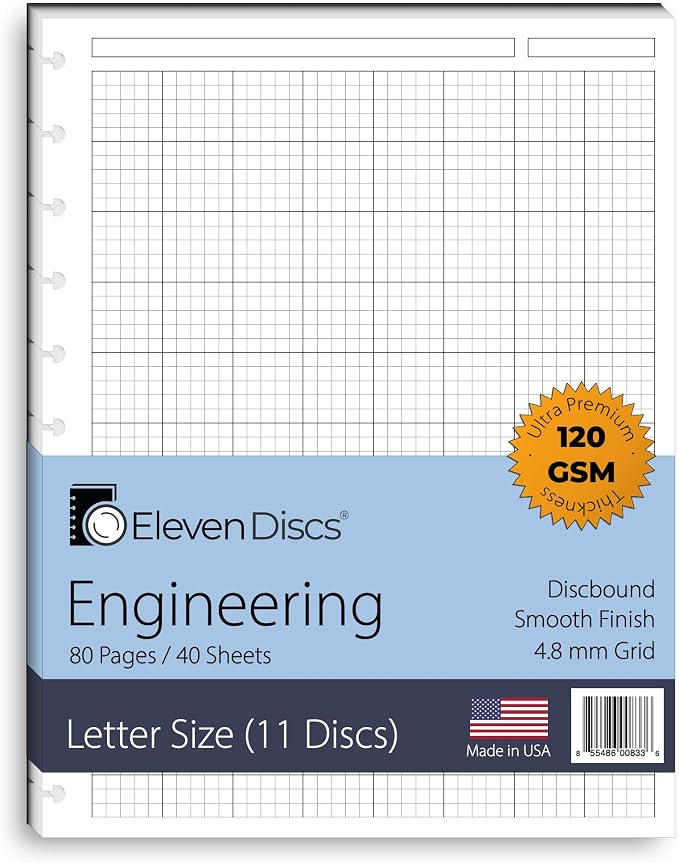 Eleven Discs Discbound Paper, Letter Size Engineering Grid Sheets by ElevenDiscs