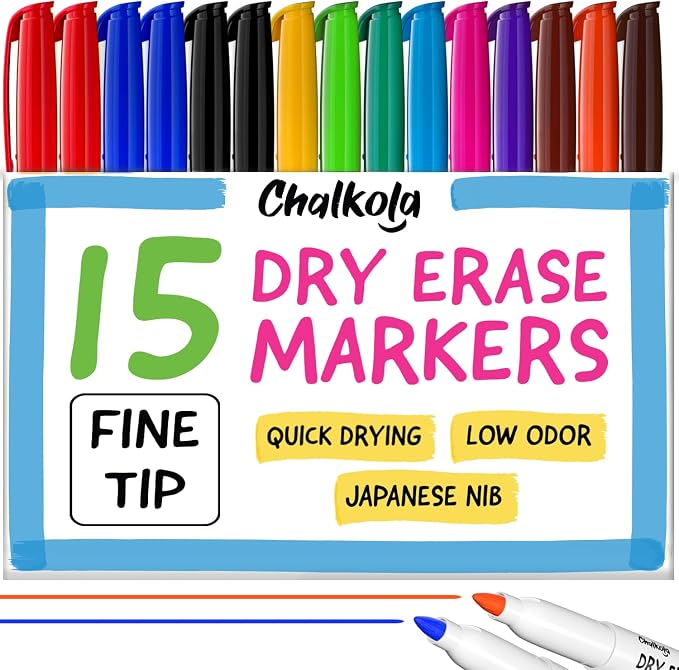 Chalkola Dry Erase Markers Fine Tip | Thin Point Dry Erase White Board Pens by Chalkola