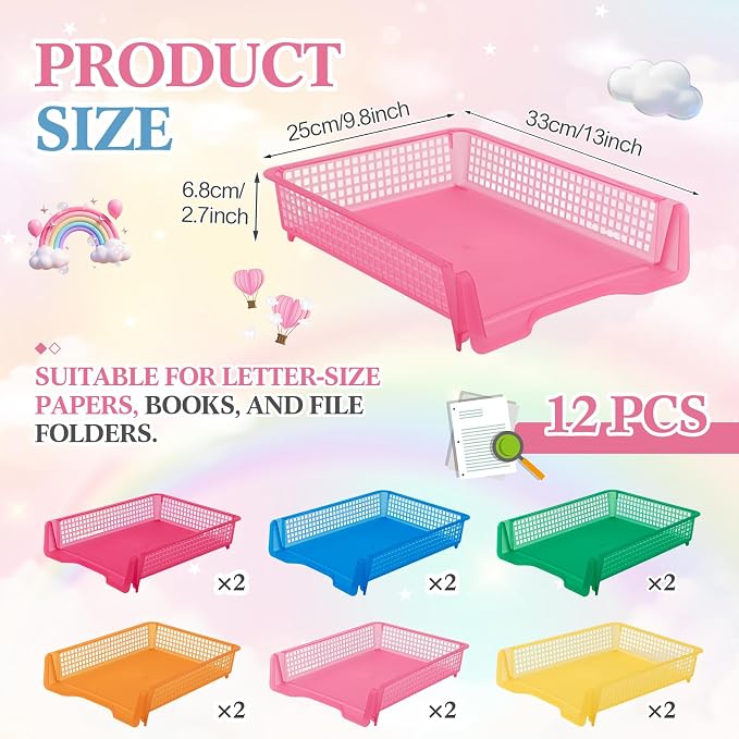 Geetery Set of 12 Turn in Trays Classroom Plastic Trays - Image 2