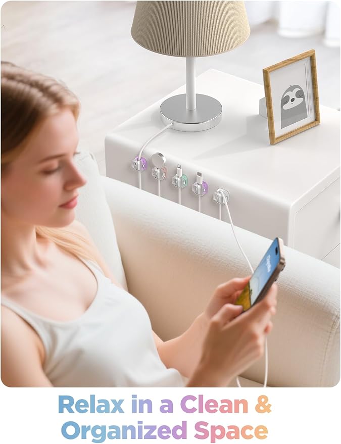 Cable Clips, 12 Pack Cord Holder Cord Organizer Spring Cord Clips Phone Charger - Image 9