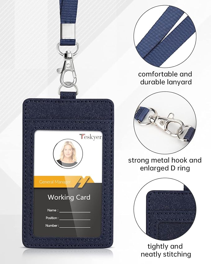 Teskyer Badge Holder with Lanyard, Leather ID Name Badge Card Holder with - Image 4