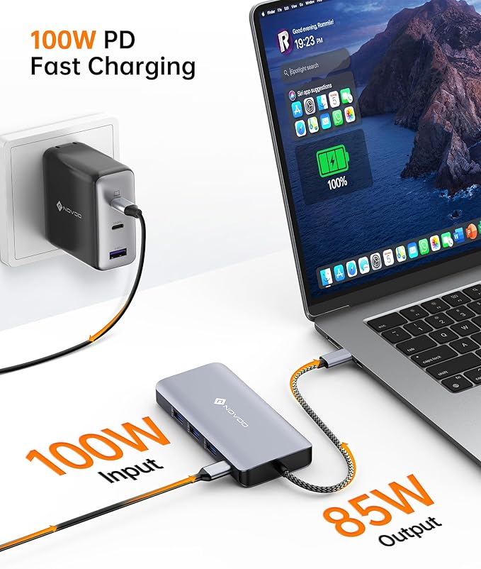 USB C Docking Station, NOVOO Triple Display Type C Hub Dual Monitor HDMI 4K@60Hz DP Multiport Adapter 4USB Ethernet SD/TF 100W PD Dongle Data for Dell/Surface/HP/Lenovo Thinkpad Laptop-DeskLoop Office