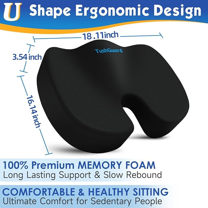 TushGuard Seat Cushion for Office Chair Memory Foam Non-Slip Cushion Back - Image 2