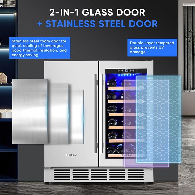 30" Stainless Steel Wine & Beverage Refrigerator - Dual Zone, Built-in/Freestanding with Upgraded Cooling - 30 Bottles & 110 Cans Capacity-DeskLoop Office
