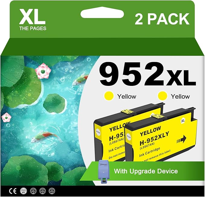952XL Yellow Ink Cartridges with Upgrade Device Replacement for HP 952 XL Combo Pack for HP Officejet Pro 7740 8720 8710 8210 8715 8740 8702 8730 8725 Printers (952XL Yellow High-Yield 2 Packs)-DeskLoop Office
