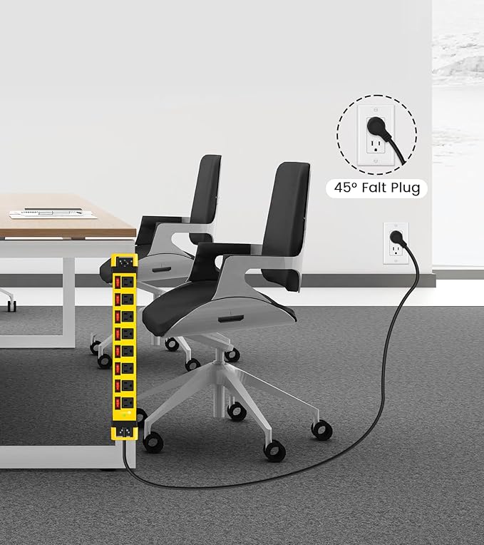 Heavy Duty Power Strip with Individual Switches,8 Outlets 14 Gauge Industrial Shop Garage Metal Multiple Outlets,1200J Surge Protector Mountable Power Strip,15FT Extension Cord Management (Yellow)-DeskLoop Office