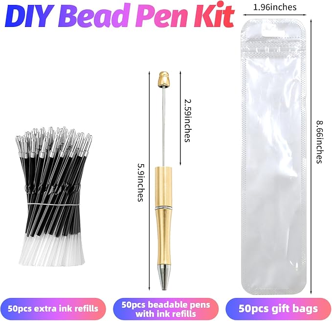 300 Pieces DIY Beadable Pen Kit – 100 Plastic Ballpoint Pens - Image 2