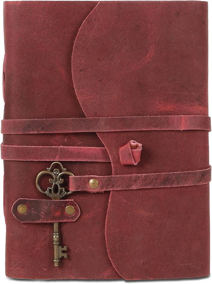 Leather Journal with Unlined Deckle Edge Paper 8x6 inch and Vintage Key | by KomalsPassionLeather