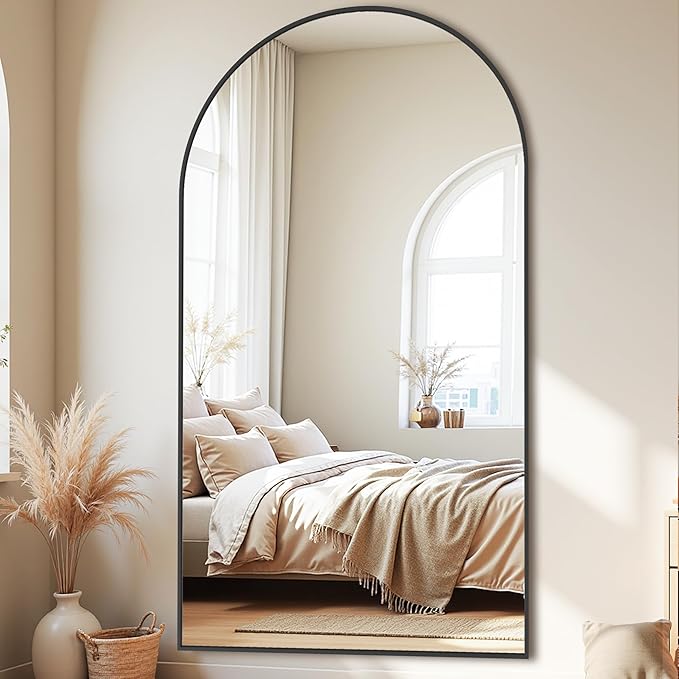 Full-Length Floor Mirror with Stand, 81"x41" Arched Style Full Body Standing Mirror for Bedroom, Living Room, Gym, Dorm - Shatter-Resistant & Easy Assembly, Black-DeskLoop Office