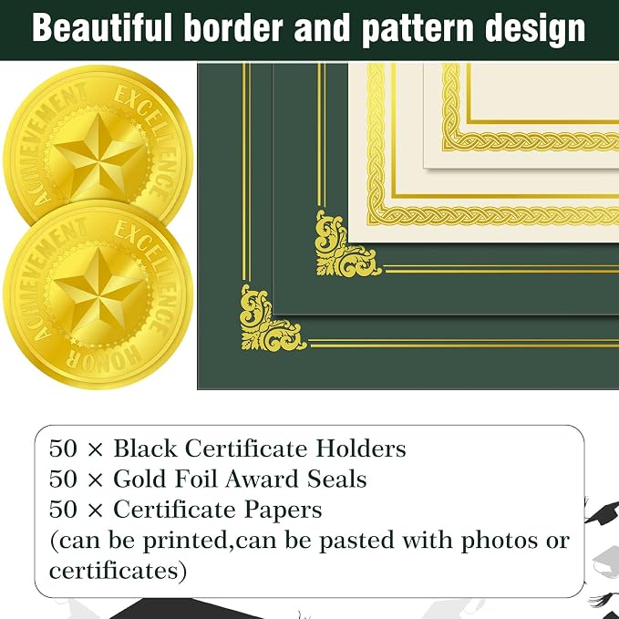 150 Pcs Certificate Kit Include 50 Certificates Holders 50 Certificate Paper 50 - Image 3