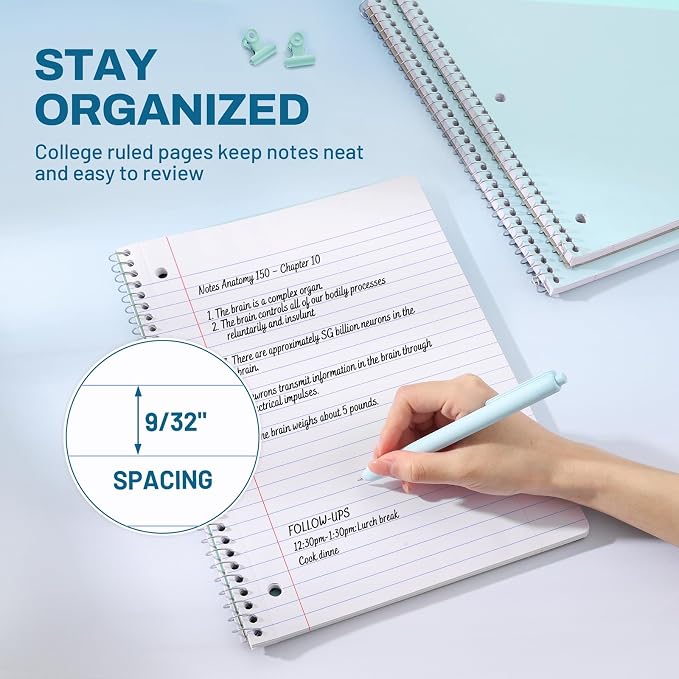 SUNEE Spiral Notebooks, 3 Pack, College Ruled Paper, 70 Sheets per Notebook - Image 5