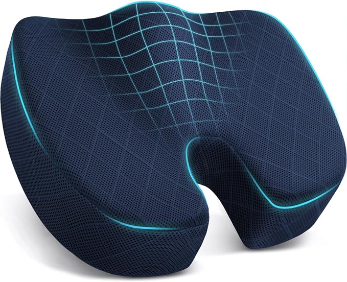 TushGuard Seat Cushion - for Office Chair, Car Seat, Airplane, Bleacher - Sciatica & Coccyx Pain Relief Desk Chair Cushion for Long Sitting Office Workers, Car Drivers(Blue,X-Large)-DeskLoop Office