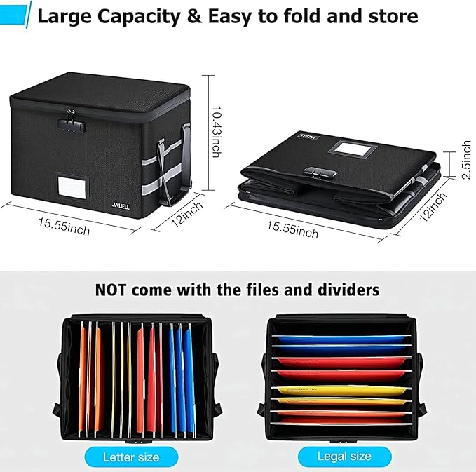 File Box with Lock, Fireproof Document File Organizer Box with Zipper & - Image 6