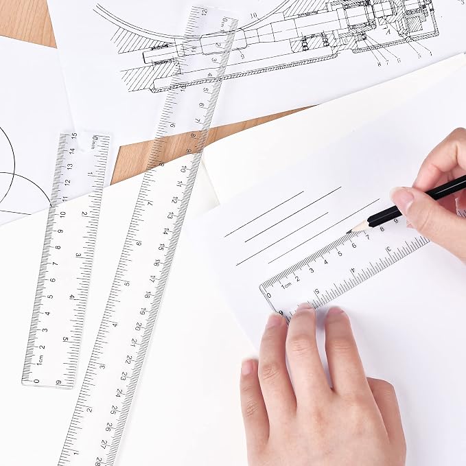 Unjoo Clear Plastic Ruler 6 Inch+12 Inch Straight Ruler, - Image 7