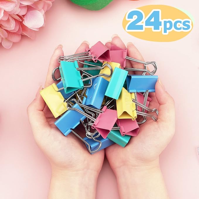 ZZTX Binder Clips Paper Clamps Clips Medium Size, 1.3 Inches, 24 Pieces - Image 6