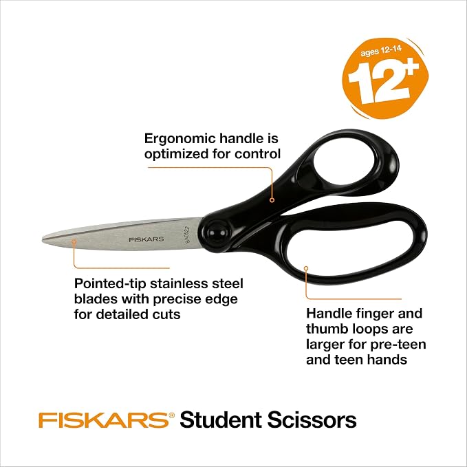 Fiskars 7" Student Scissors for Kids Ages 12-14, Scissors for School or Crafting - Image 3