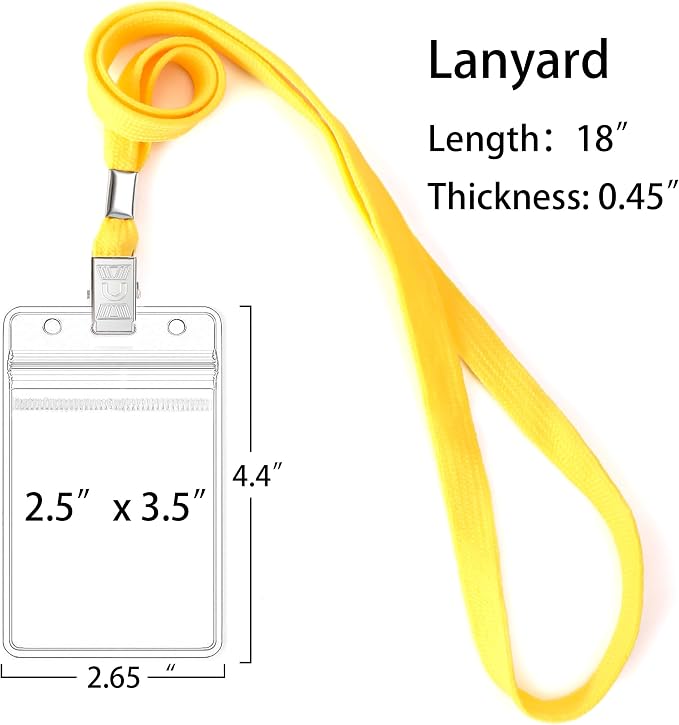 100Pcs Clear Plastic Name Tags Badge ID Card Holders and 100Pcs Black Lanyards - Image 2